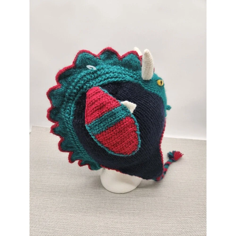 Andes Gifts Girls Dragon Knit Hat Acrylic Alpaca Winter Snow Fleece Lined